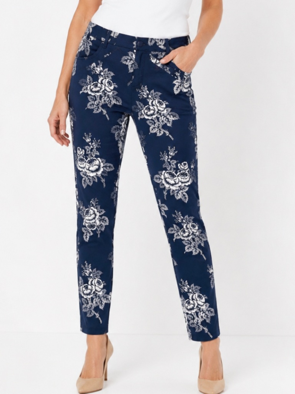 Floral Stretch Navy Skinny Capri